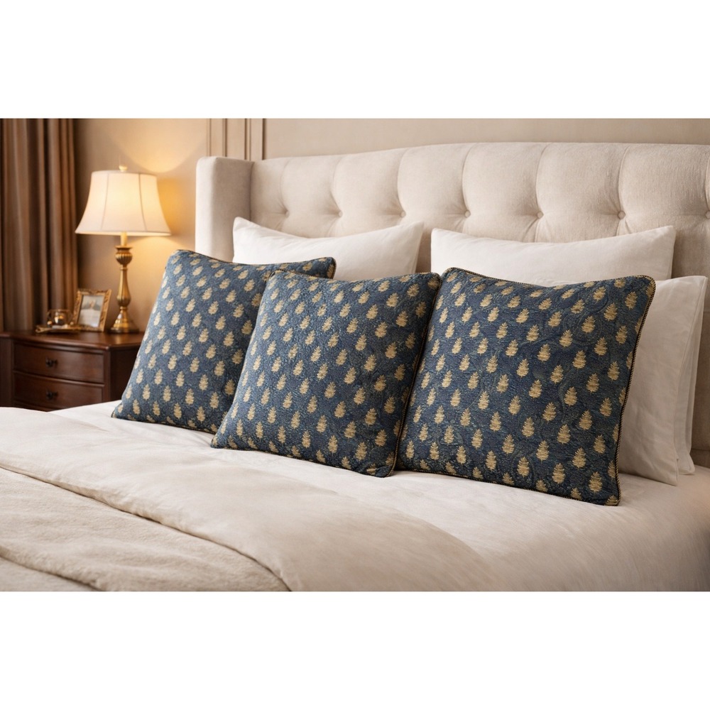 Croscill Euro Shams Set 3 Paisley Damask Blue Gold Regency Luxury Decor‎